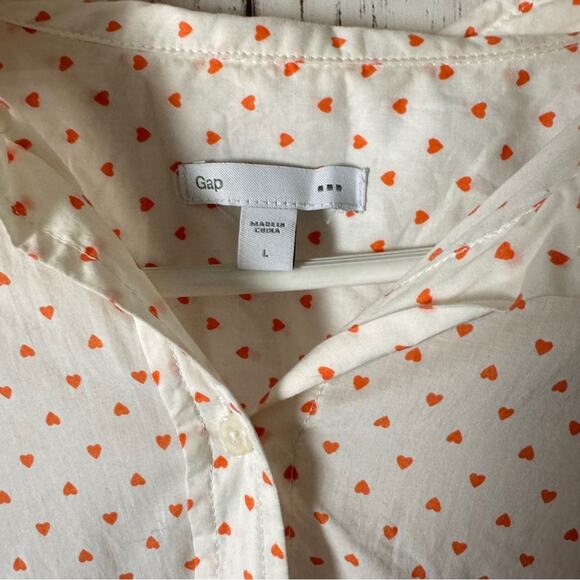 Gap Long Sleeve Button Front Cream Mini Heart Button-Up Shirt Sz L - Picture 3 of 5